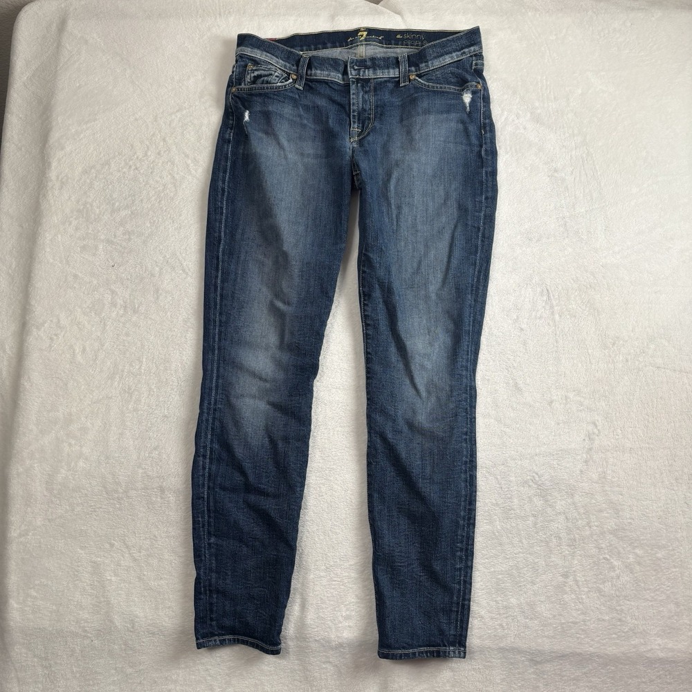 7 For All Mankind Skinny Crop & Roll Blue Jeans Denim Women's Size 28 Waist 30"
